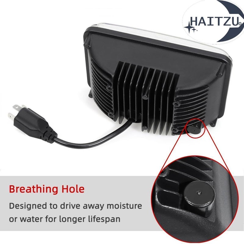 Haitzu 4x6 Headlights Led 4PCS w/H4 Socket Headlamp Compatible with The Following Models:Peterbilt Rectangular H4651 H4652 H4656 H6545 H4666 Kenworth Freightinger Ford Probe Chevy Cutlass - Image 4